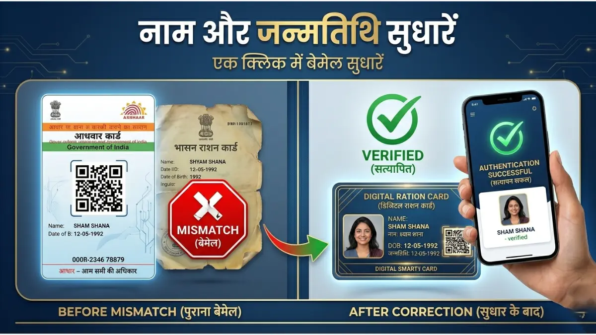 How to Fix Name Mismatch in Ration Card and Aadhaar: राशन कार्ड में नाम कैसे सुधारें? यहाँ देखें 2026 का New Process 1 राशन-आधार मिसमैच समाधान