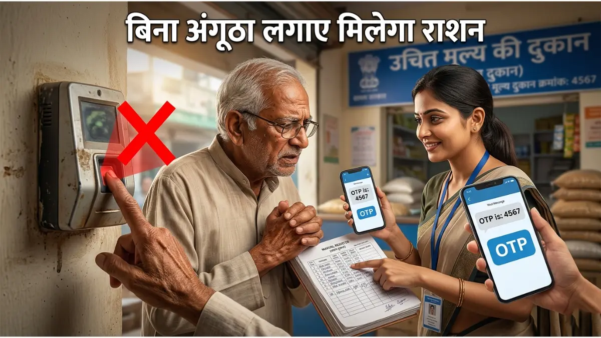 Biometric Failure in Ration Card 2026: अंगूठा मैच न होने पर कैसे लें राशन? यहाँ देखें Aadhaar OTP और Nominee के नए नियम 1 वैकल्पिक राशन वितरण नियम