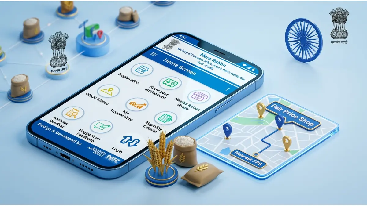 How to Use Mera Ration 2.0 App 2026: राशन कार्ड की हर जानकारी अब आपके मोबाइल पर! यहाँ देखें Registration और Login Process 1 मेरा राशन' (Mera Ration) ऐप