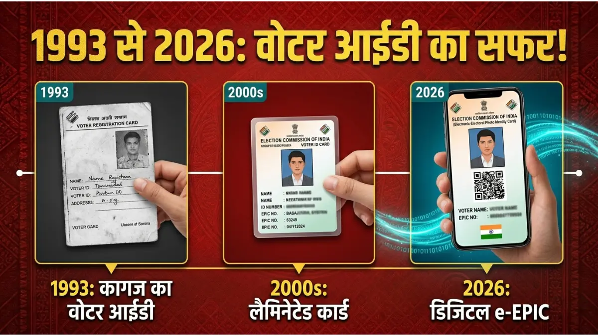 1993 से अब तक: कैसे बदला आपका वोटर आईडी कार्ड? जानें कागज़ से डिजिटल कार्ड बनने की पूरी कहानी! 1 1993 का दौर: जब 'EPIC' ने पहली बार दस्तक दी